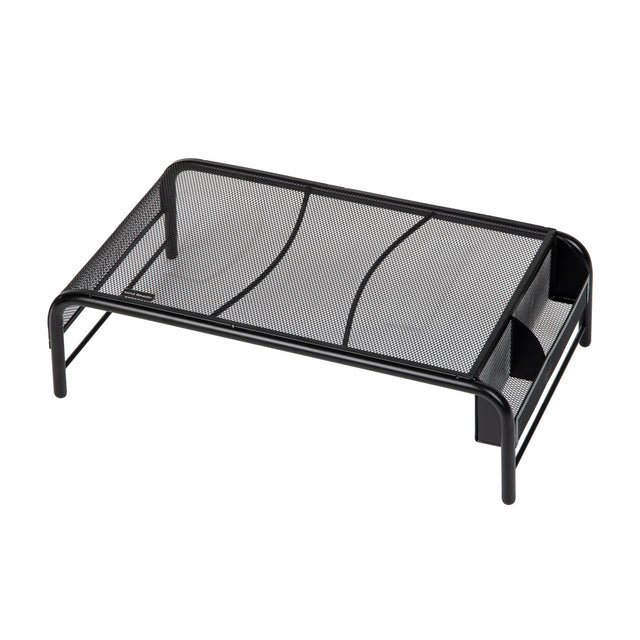 Mind Reader black metal mesh monitor stand with side storage