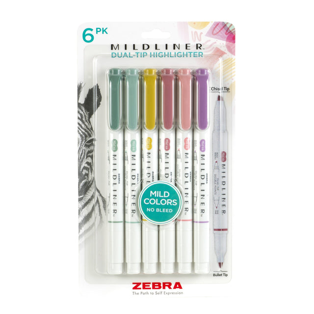 Zebra Mildliner dual-tip highlighters, 6-pack in mild colors