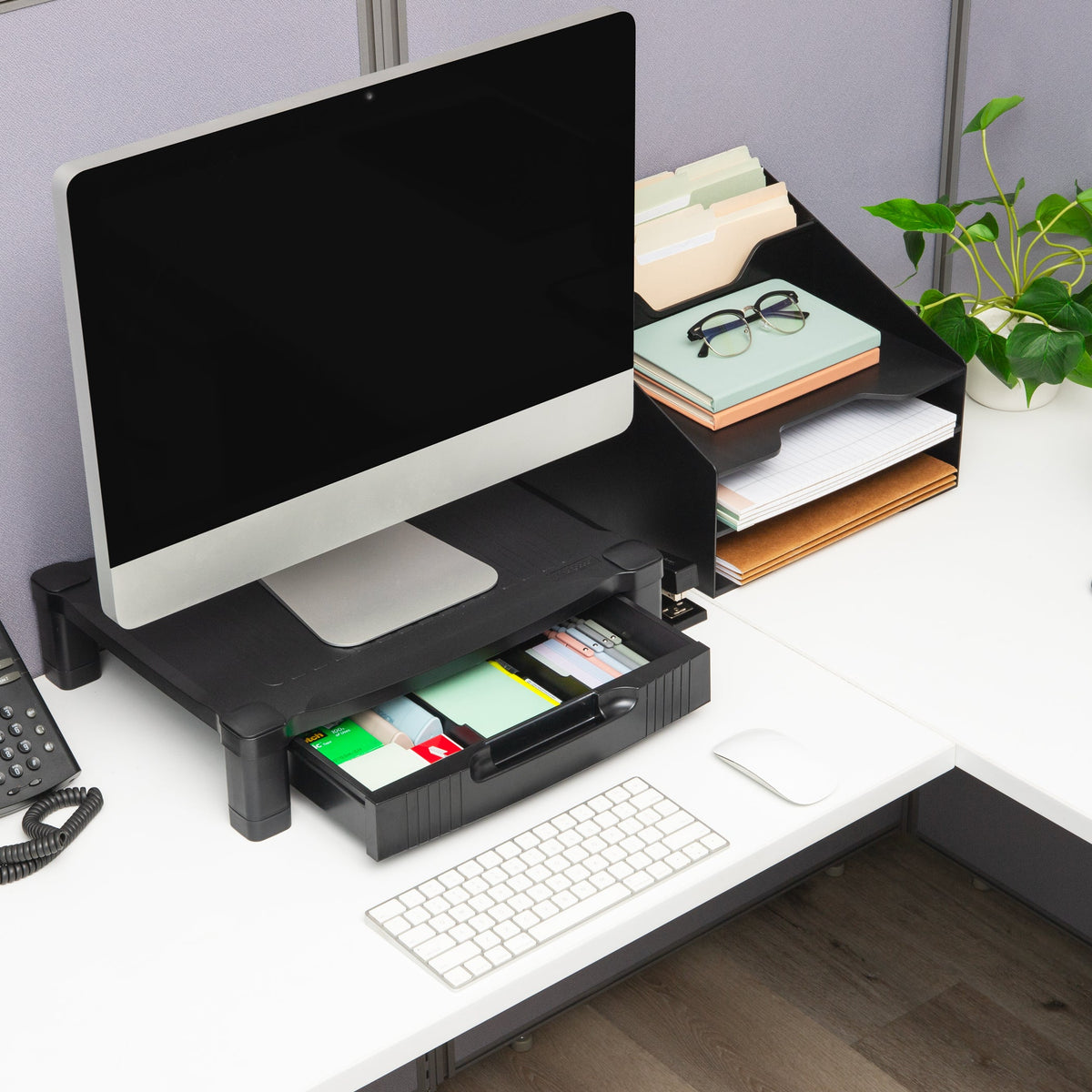 Mind Reader Anchor Monitor Stand with Storage Drawer, Black - view 4