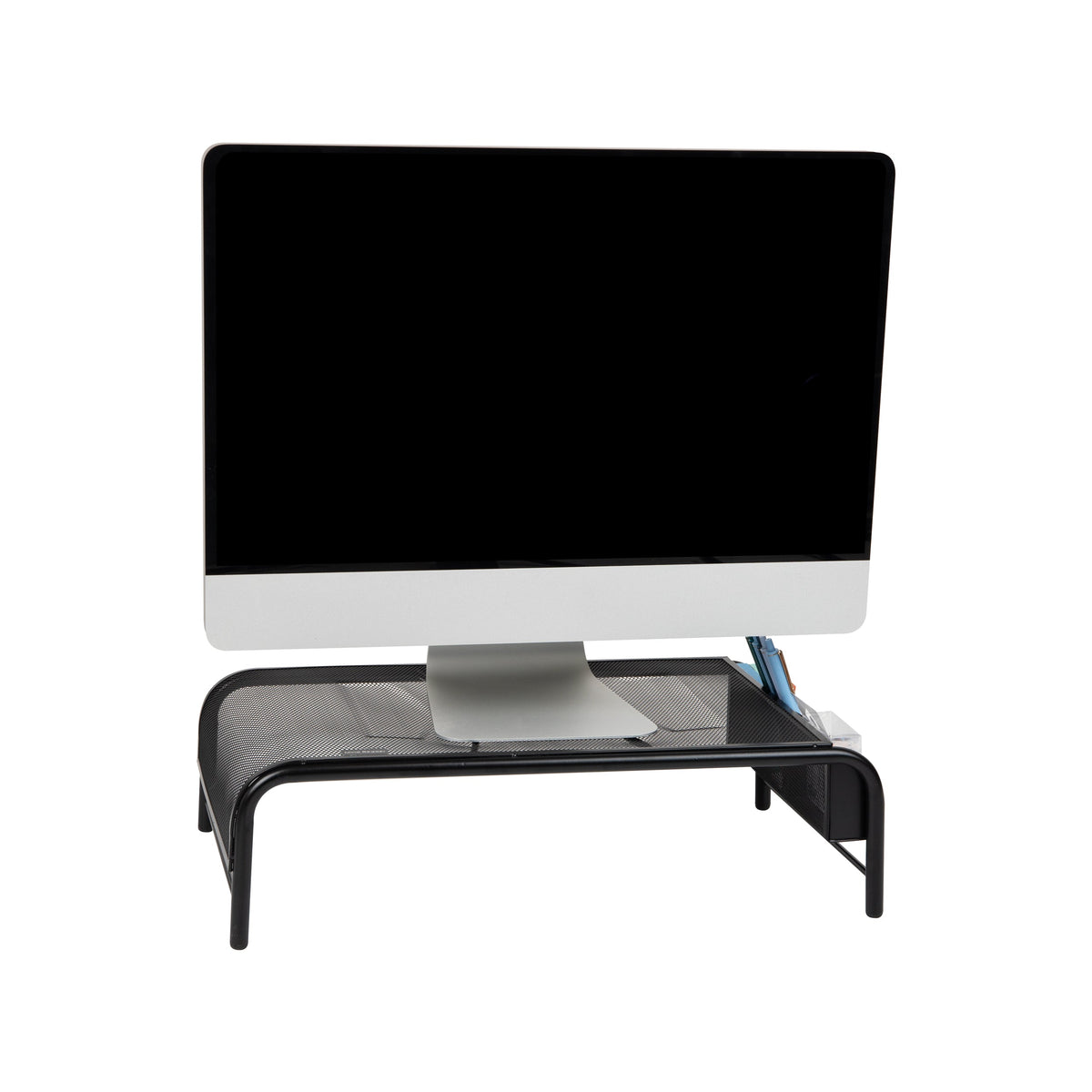Mind Reader Metal Mesh Monitor Stand with Side Storage, Black - view 2