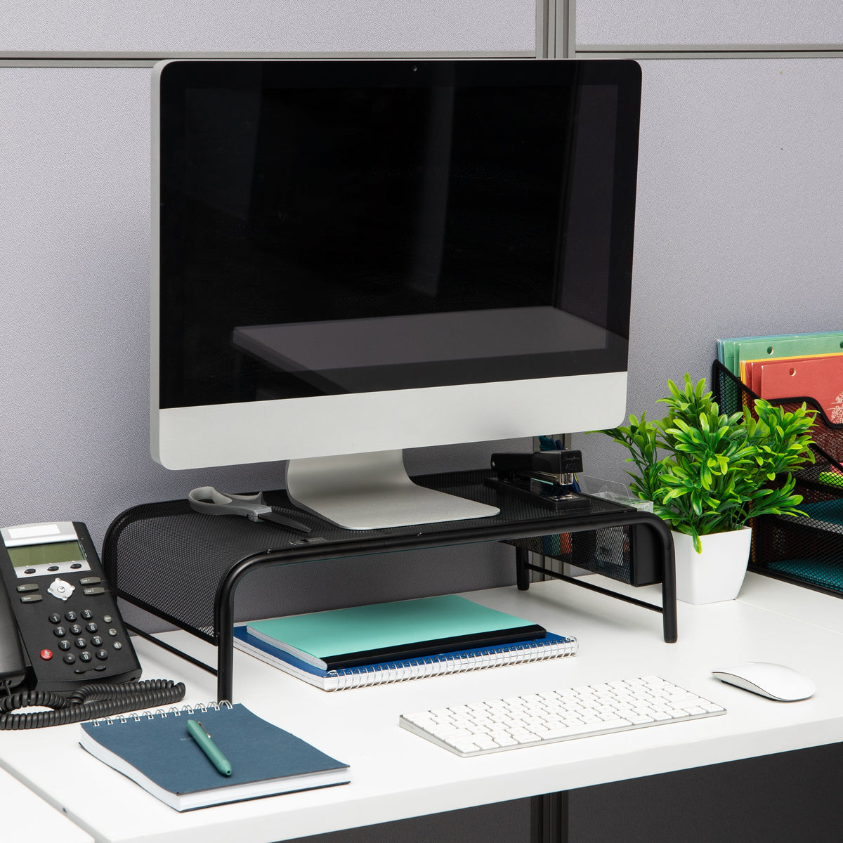 Mind Reader Metal Mesh Monitor Stand with Side Storage, Black - view 4
