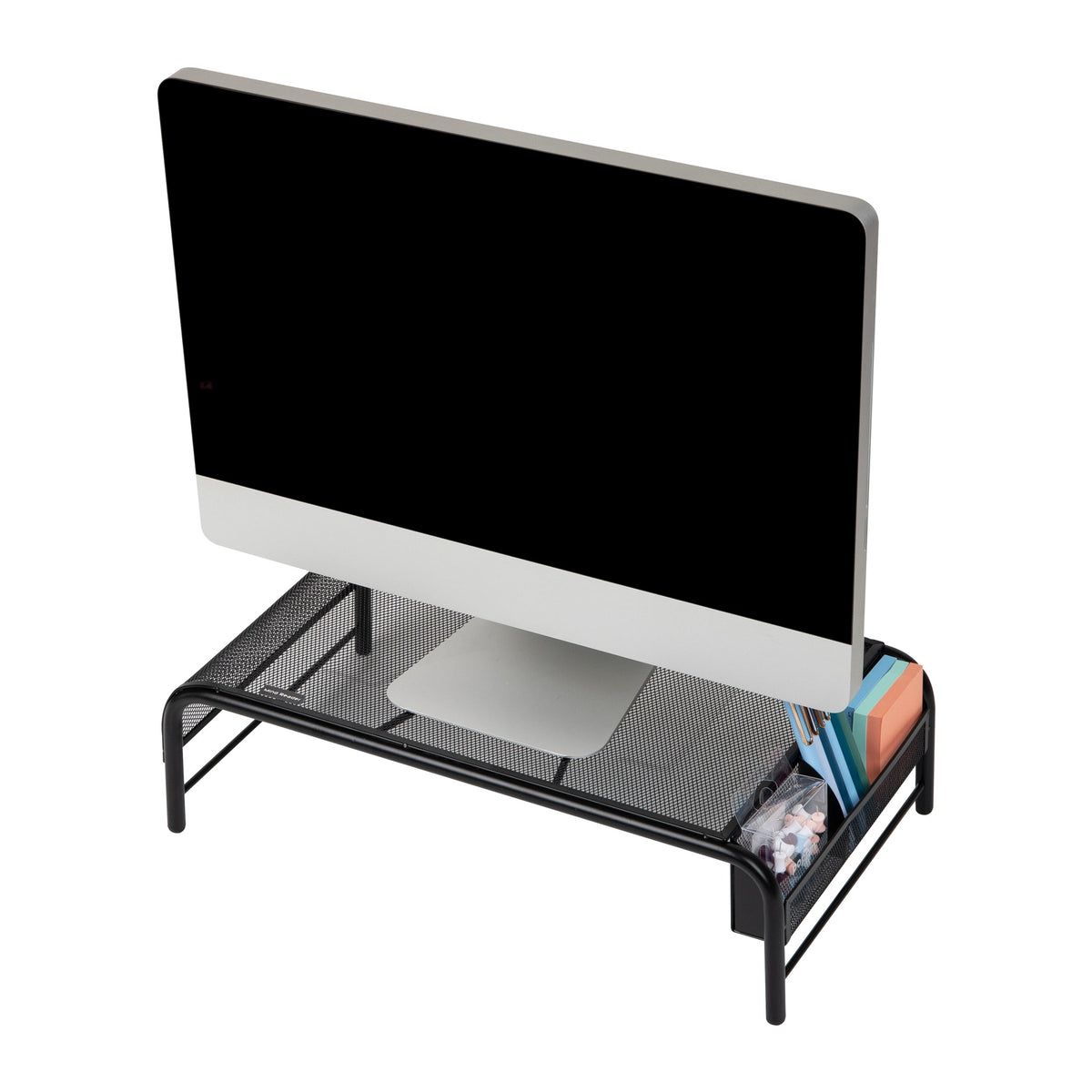 Mind Reader Metal Mesh Monitor Stand with Side Storage, Black - view 3
