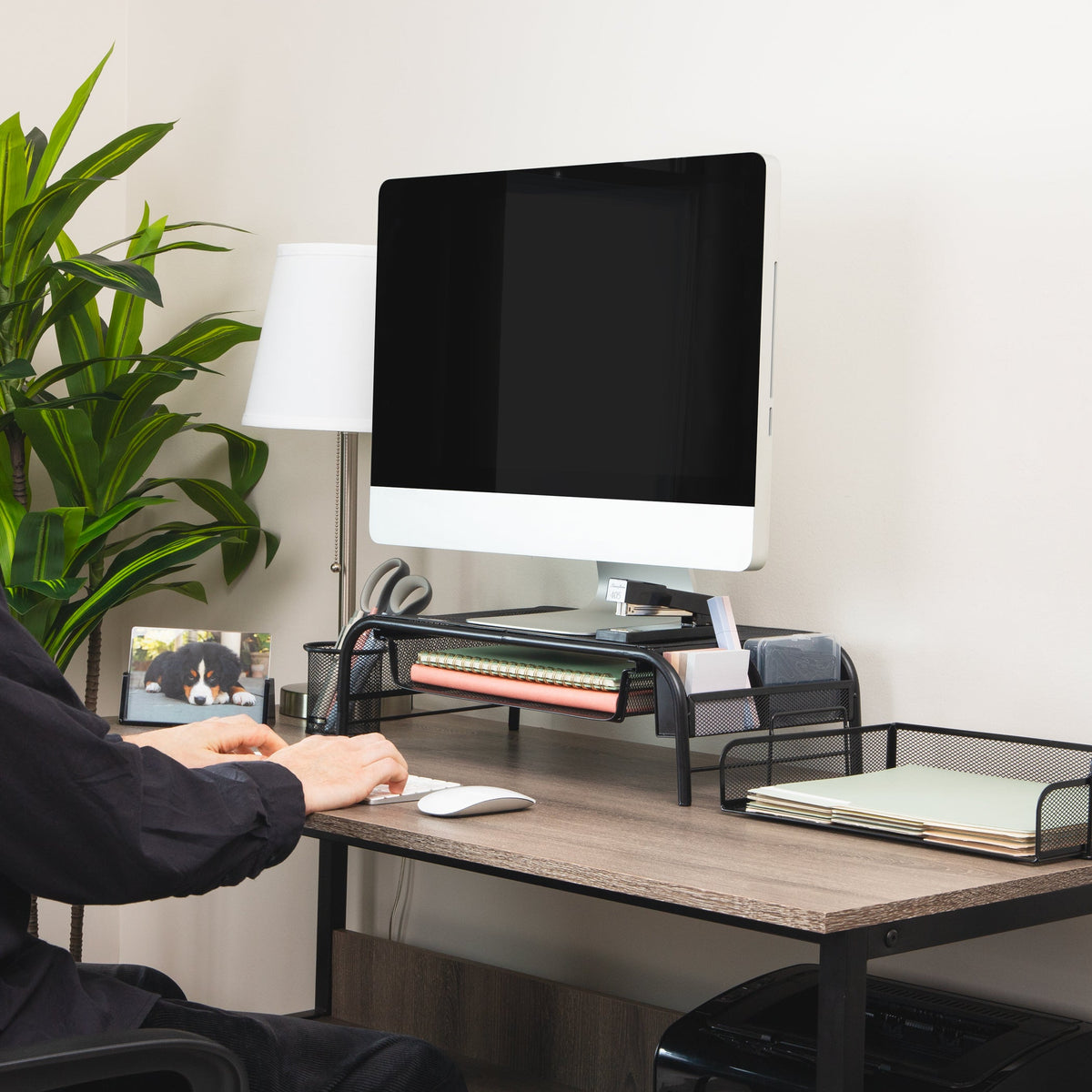 Mind Reader Metal Mesh Monitor Stand with Paper Tray, Black - view 2