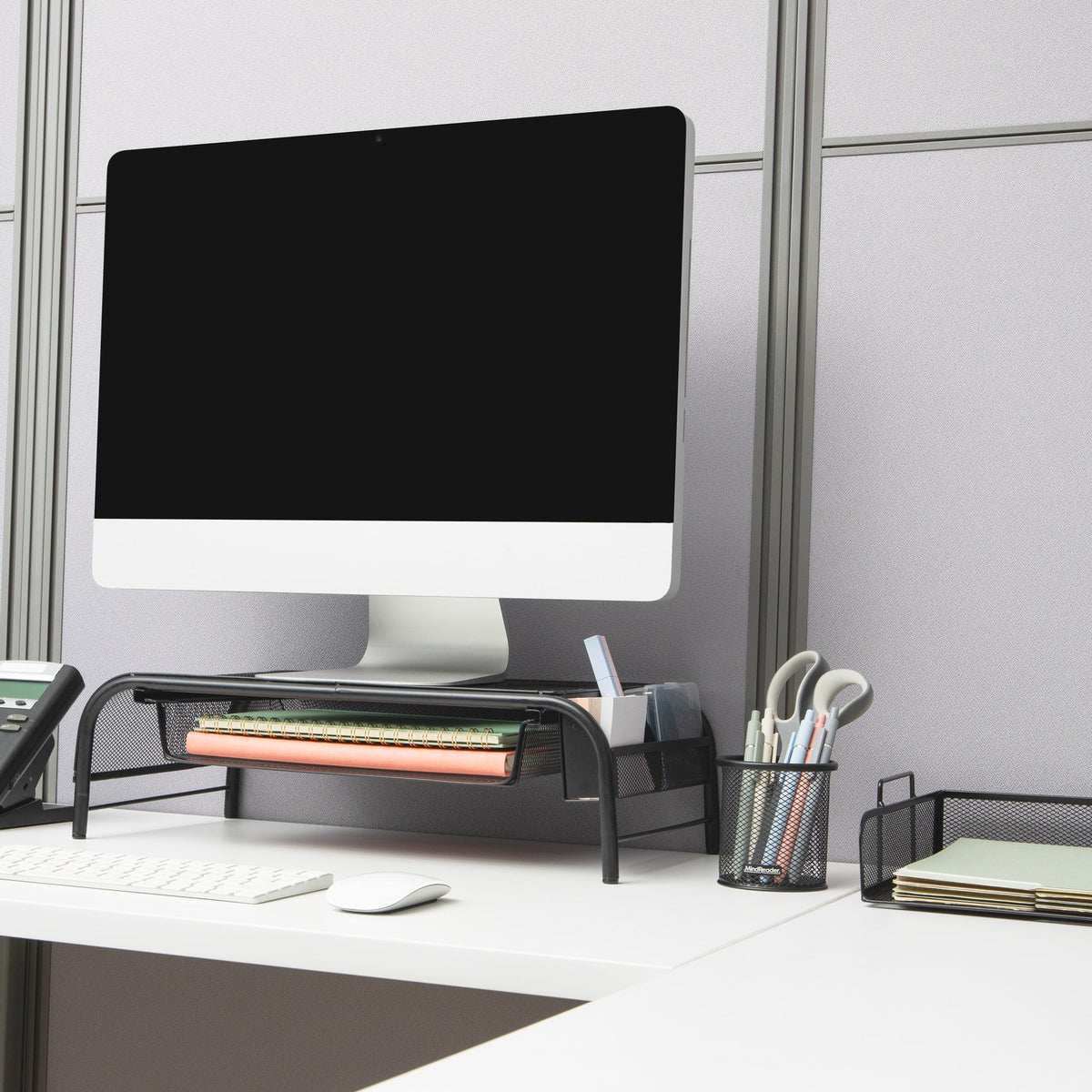 Mind Reader Metal Mesh Monitor Stand with Paper Tray, Black - view 3