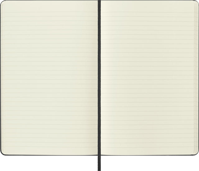Moleskine Classic large notebook open to ruled pages